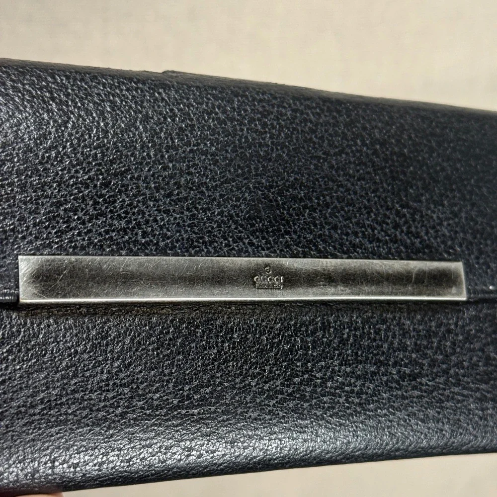 Vintage Gucci Black Pigskin Leather Long Wallet Silver Logo Bar Archival - Picture 8 of 9